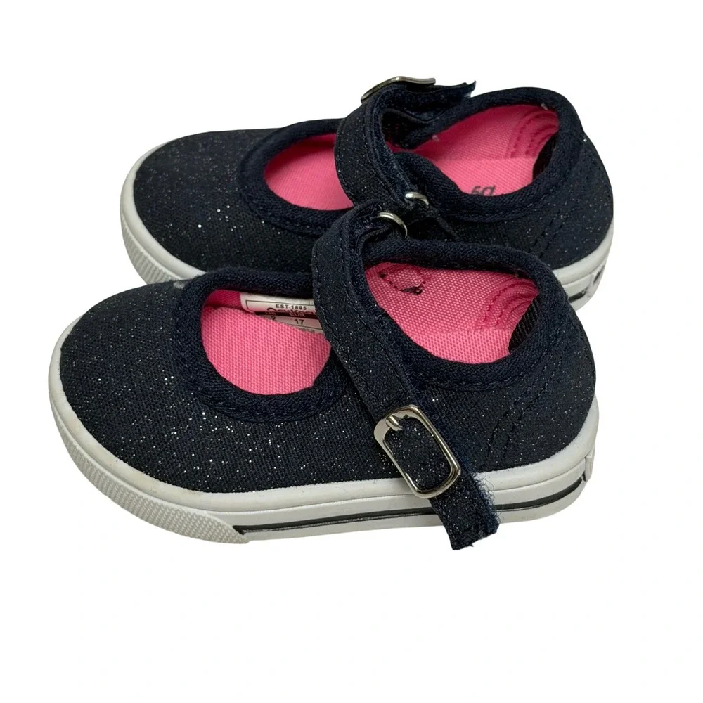 OshKosh Bgosh Girls‎ Navy Blue Glitter Mary Jane Sneakers Shoes Size 2 Toddler